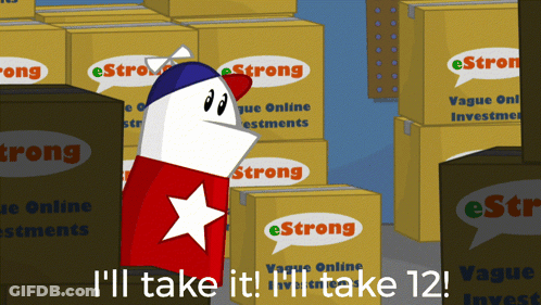 Cartoon Character Standing In Front Of Boxes Saying Strong GIF