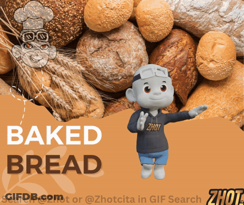 Cartoon Character Standing In Front Of Bread Pile GIF