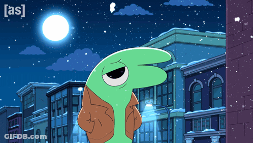 Cartoon Character Standing In Front Of Building With [As] GIF