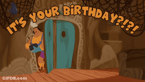 Cartoon Character Standing In Front Of Door Saying It's Your Birthday GIF