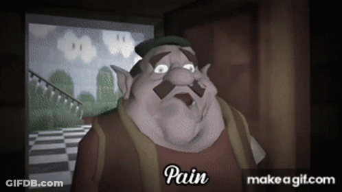 Cartoon Character Standing In Front Of Door Saying Pain GIF