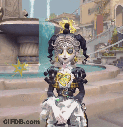 Cartoon Character Standing In Front Of Fountain And Stairs GIF