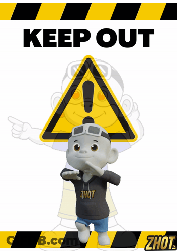 Cartoon Character Standing In Front Of Keep Out Sign GIF