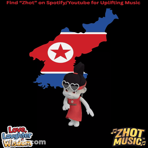 Cartoon Character Standing In Front Of Korea Map GIF