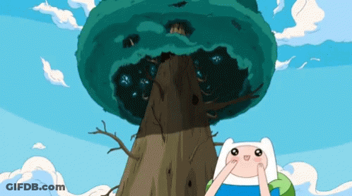 Cartoon Character Standing In Front Of Large Tree GIF