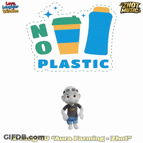 Cartoon Character Standing In Front Of No Plastic Poster GIF