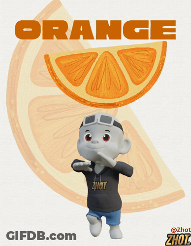 Cartoon Character Standing In Front Of Orange Slice Saying Orange GIF