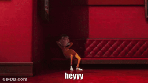 Cartoon Character Standing In Front Of Red Wall Saying Heyyy GIF