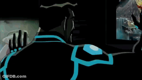 Cartoon Character Standing In Front Of Screen With Man GIF