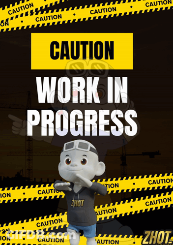 Cartoon Character Standing In Front Of Sign Caution Work In Progress GIF