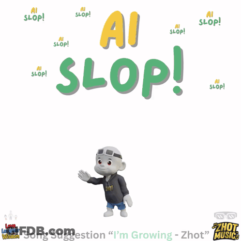 Cartoon Character Standing In Front Of Sign Saying AI Slop GIF