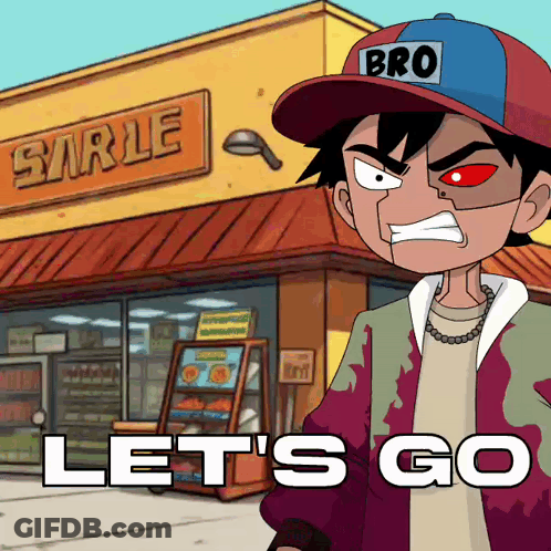 Cartoon Character Standing In Front Of Smirle Store GIF