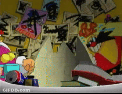 Cartoon Character Standing In Front Of Wall With Sonic The Hedgehog Paper GIF