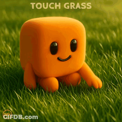 Cartoon Character Standing In Grass Saying Touch Grass GIF