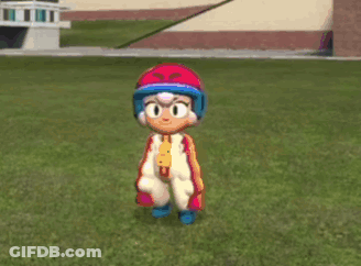 Cartoon Character Standing In Grass Wearing Helmet GIF