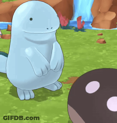Cartoon Character Standing In Grass With Waterfall GIF