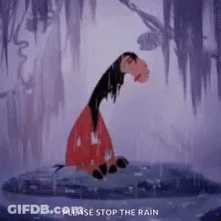 Cartoon Character Standing In Rain With Long Neck GIF