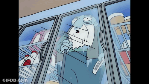 Cartoon Character Standing In Refrigerator Holding Paper GIF