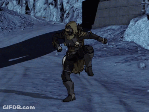 Cartoon Character Standing In Snow With Purple Item GIF
