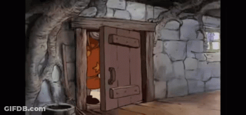 Cartoon Character Standing In Stone Doorway GIF