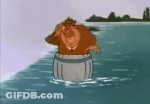 Cartoon Character Standing In Water Barrel GIF