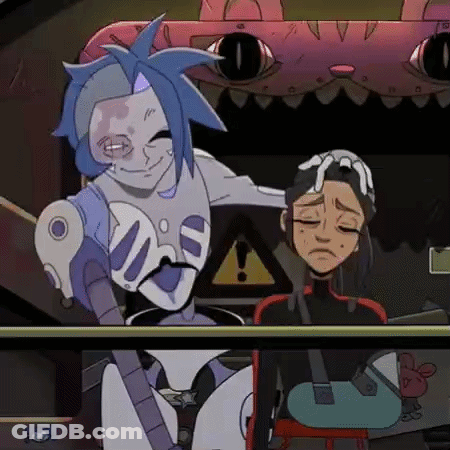 Cartoon Character Standing Next To Another In Room GIF