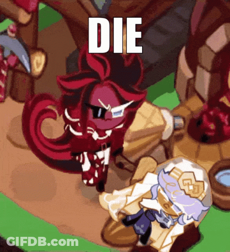 Cartoon Character Standing Next To Another With Word Die GIF
