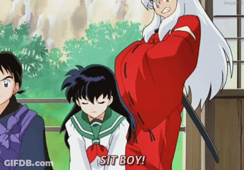 Cartoon Character Standing Next To Girl Says Sit Boy GIF