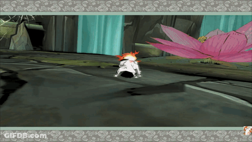 Cartoon Character Standing Next To Pink Flower GIF