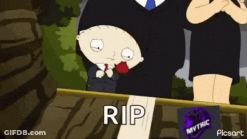 Cartoon Character Standing Next To Rip Sign GIF