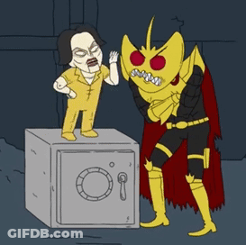 Cartoon Character Standing Next To Safe GIF