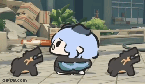 Cartoon Character Standing Next To Two Others By Boxes GIF