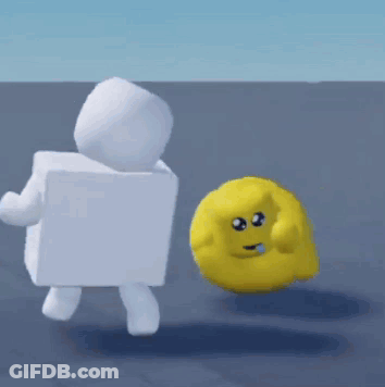 Cartoon Character Standing Next To Yellow Ball With Face GIF