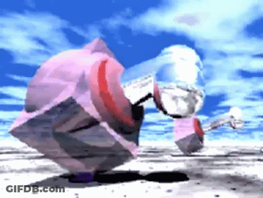 Cartoon Character Standing On Beach With Blue Sky GIF