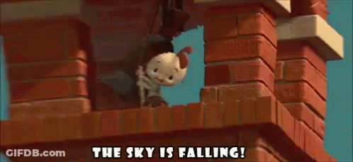Cartoon Character Standing On Brick Building Saying The Sky Is Falling GIF