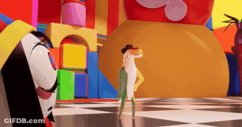 Cartoon Character Standing On Checkered Floor GIF