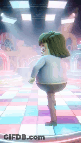 Cartoon Character Standing On Dance Floor GIF