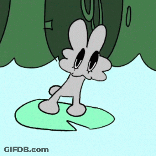 Cartoon Character Standing On Lily Pad GIF