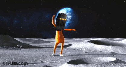Cartoon Character Standing On Moon Holding Shield GIF
