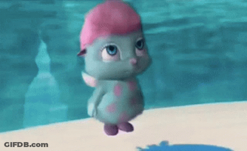 Cartoon Character Standing On Pool Edge In Pink Swim Cap GIF