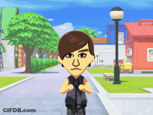 Cartoon Character Standing On Street In Town GIF