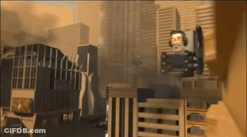 Cartoon Character Standing On Tall Building GIF
