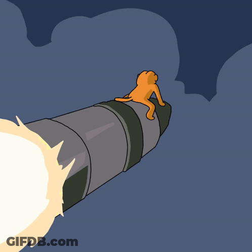 Cartoon Character Sticking Out Tongue With Rocket GIF