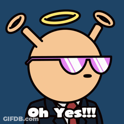 Cartoon Character Sunglasses Halo Saying Oh Yes GIF