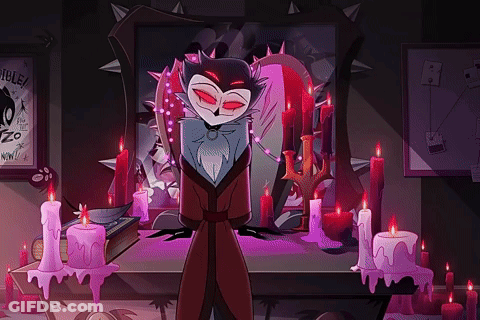 Cartoon Character Surrounded By Candles And Bible Poster GIF