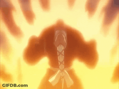 Cartoon Character Surrounded By Flames With Bow GIF