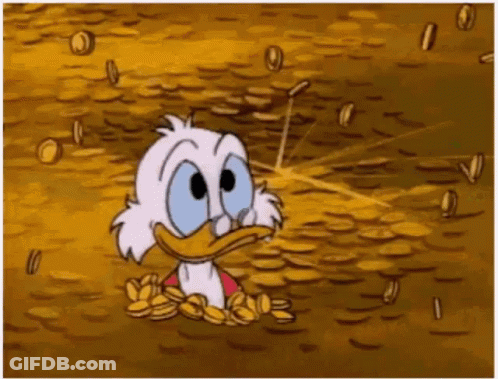 Cartoon Character Surrounded By Gold Coins GIF