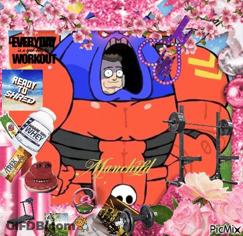 Cartoon Character Surrounded By Pink Flowers Saying Ready To Shred GIF