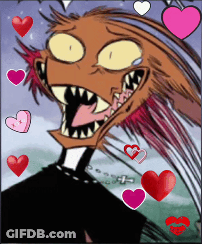 Cartoon Character Surrounded By Pink Hearts And Kiss GIF