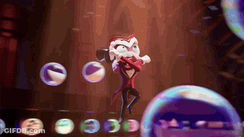 Cartoon Character Surrounded By Soap Bubbles And Purple Ball GIF